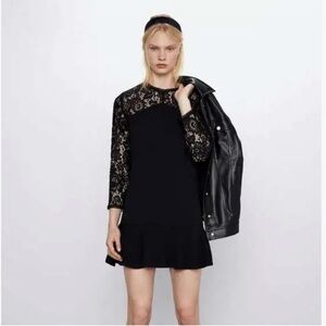 NWT Zara Black Lace Ruffle Dress
